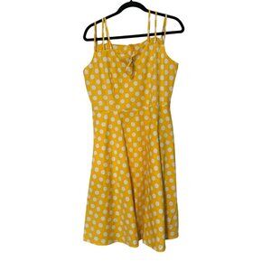 Womens Size XXL Yellow Midi Dress Fit Flare Retro Rockabilly Pinup Strappy Polka